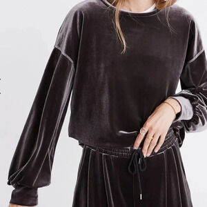 Madewell Velvet Balloon-Sleeve Crewneck Pullover Sweatshirt Stretchy Size XS